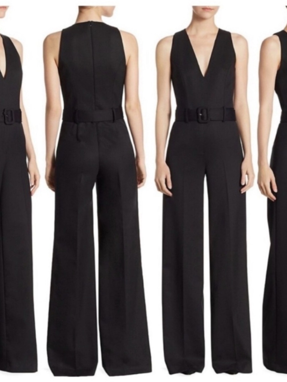 NWT Theory Black V-Neck Belted Wide-Leg Jumpsuit